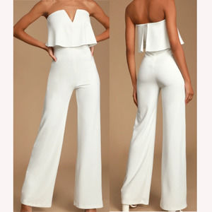 LULU's SZ XL Power of Love White Strapless Straight leg Stretch Jumpsuit NWT B85